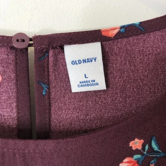 Old Navy Women's Long Sleeve Woven Shift Burgundy Ditsy Floral Dress Size Large - Picture 4 of 8